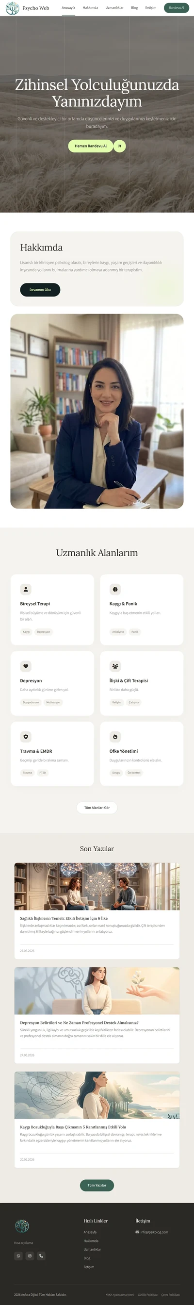 Psikolog web sitesi — tablet görünümü